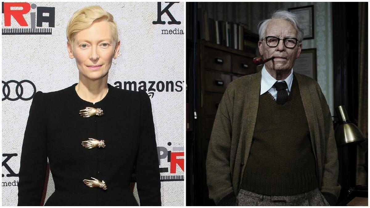 Tilda Swinton en el estreno de “Suspiria”, a la izquierda, y como el Dr. Jozef Klemperer en la película.