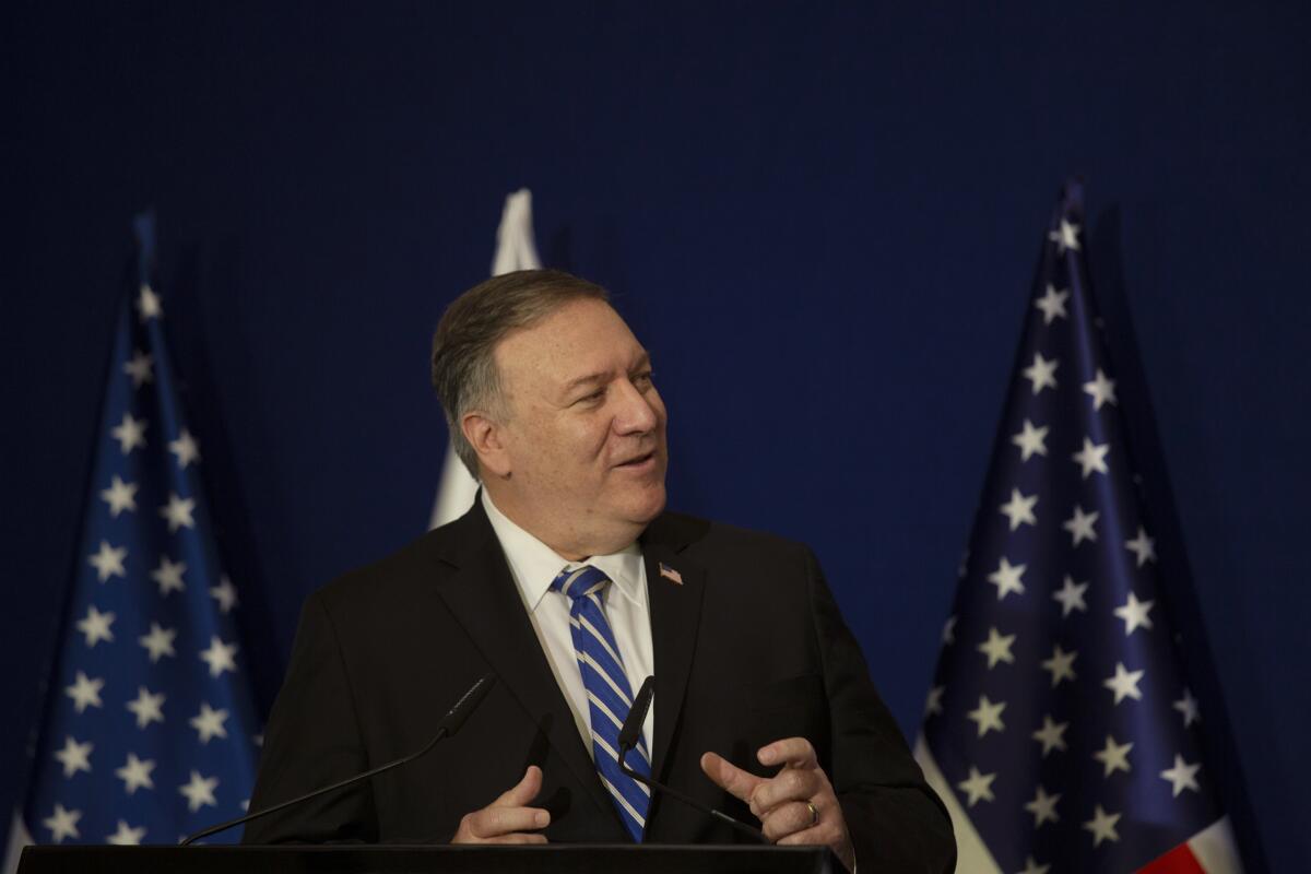 Secretary of State Michael R. Pompeo speaks in Jerusalem on Thursday.