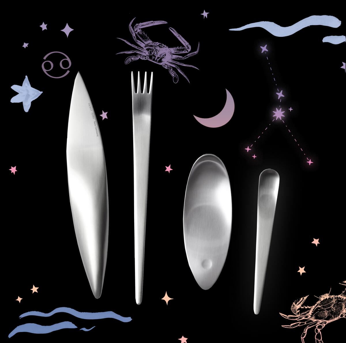 Collage featuring Mono Silver Zeug Cutlery Set.