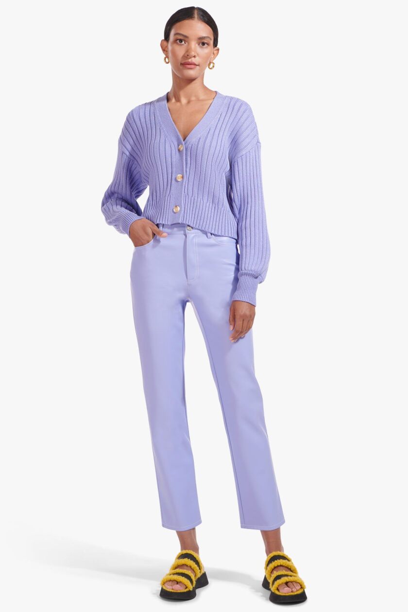 Staud Eloise cardigan and pants in periwinkle