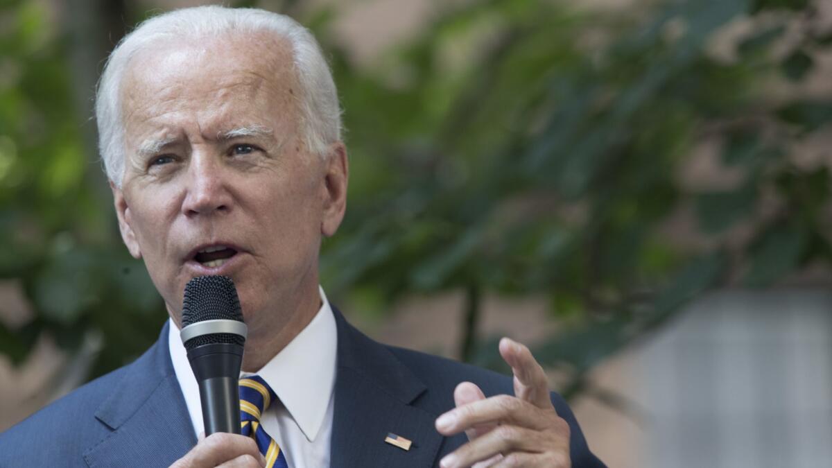 Former Vice President Joe Biden speaks after walking with members of Walking With The Wounded on Sept. 6.