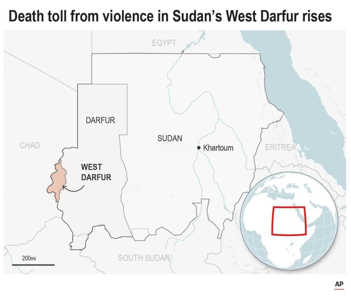 A map showing West Darfur, Sudan