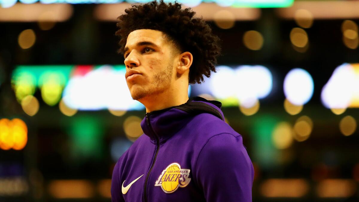 Lakers guard Lonzo Ball gets ready to warm up before a game against the Celtics earlier this week.
