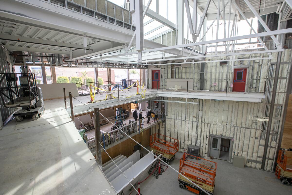 Inside Gehry's new Beckmen YOLA Center, under construction in Inglewood.