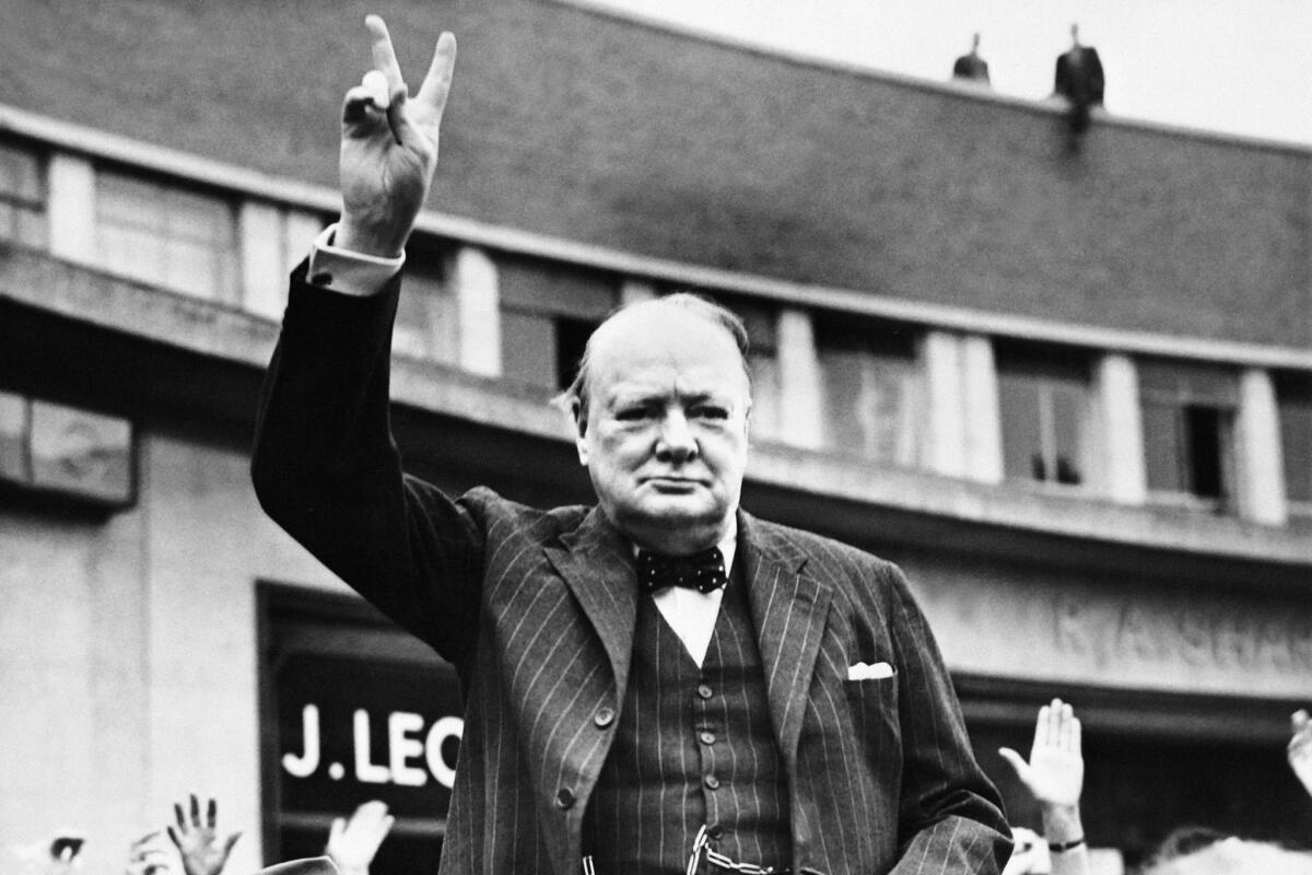 Former British Prime Minister Winston Churchill makes the victory sign in an undated photograph. Actor Michael Gambon will portray Churchill in a PBS movie coming out next year titled "Churchill's Secret."