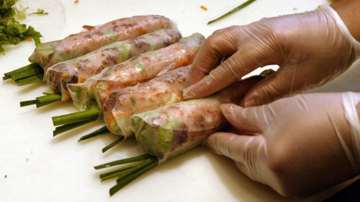 Nem nướng̣ (pork sausage rolls) from Brodard in Garden Grove.