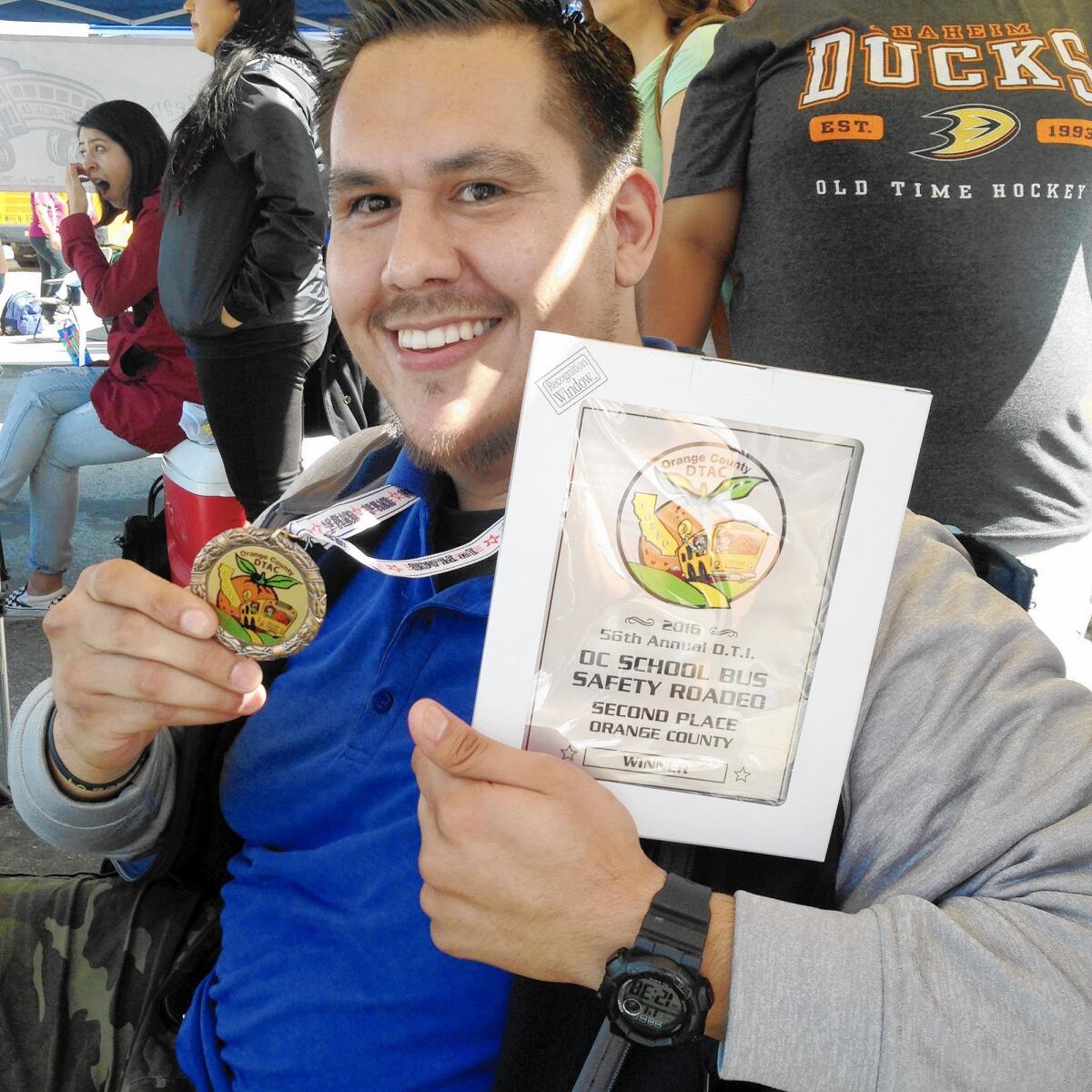 Jose Hernandez, an employee of Newport-Mesa Unified School District's Transportation Department, took home a Second Place Individual award from the Orange County School Bus Roadeo in Garden Grove Saturday.
