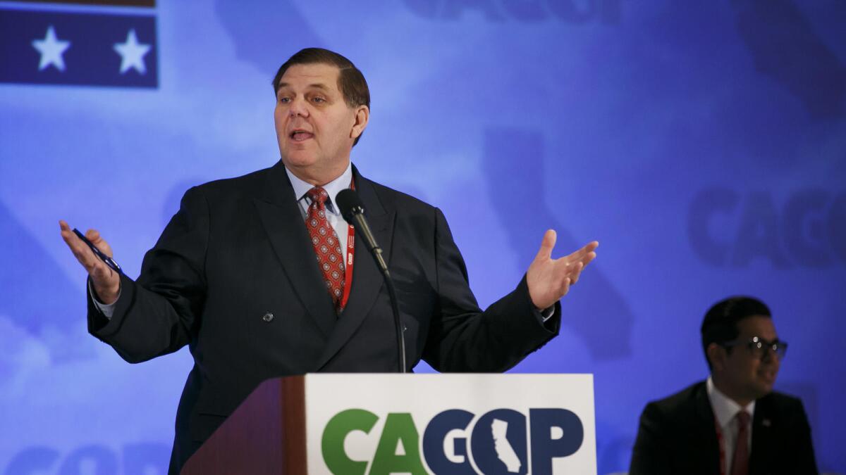 Chairman Jim Brulte leads a meeting at the California Republican Party convention in Burlingame in May.