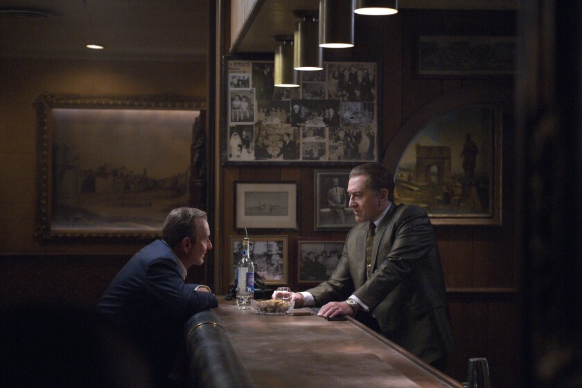 Joe Pesci, left, and Robert De Niro appear in a scene from Martin Scorsese's Netflix movie "The Irishman."