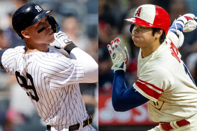 New York Yankees star Aaron Judge, left, and Angels star Shohei Ohtani are the frontrunners for the 2022 AL MVP award.