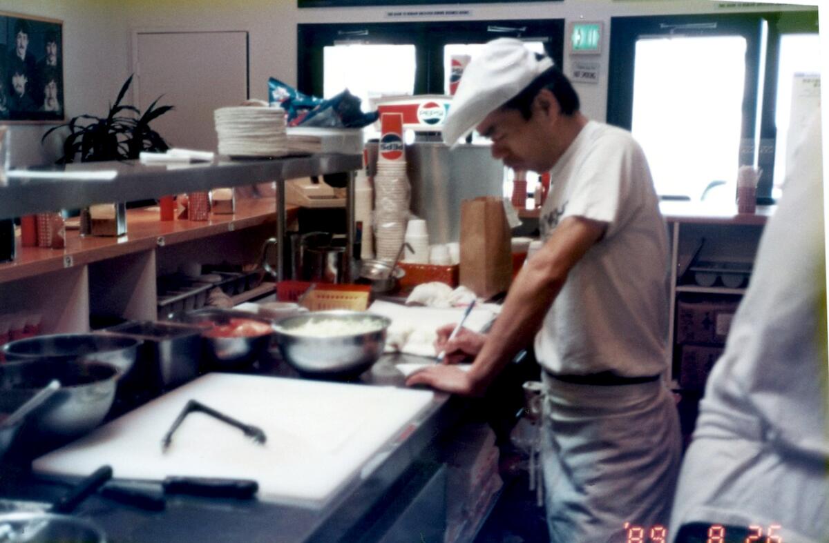 Sadao Nagumo at his Beverly Hills restaurant, Jeremiah P. Throckmorton Grille, in 1989.