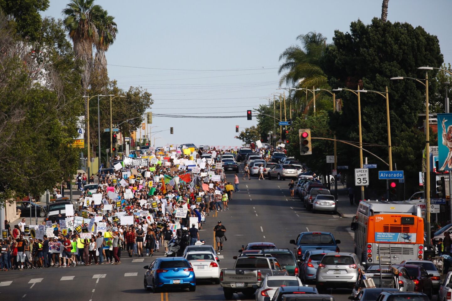 DACA supporters march down Beverly Boulevard in Los Angeles.