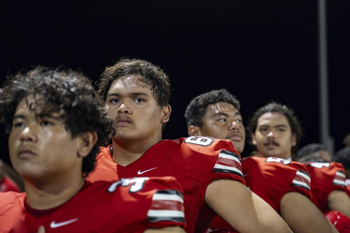 Lahainaluna High School football offensive lineman (63) Morgan