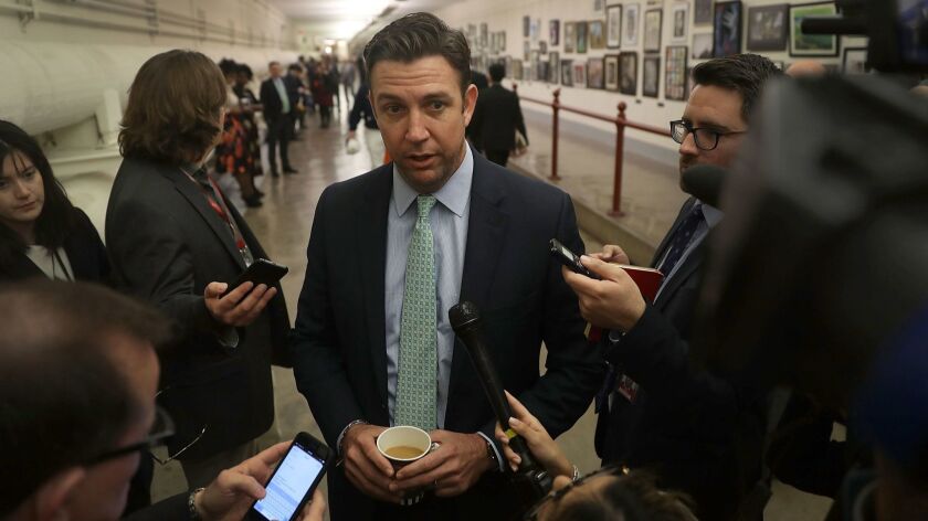 Rep. Duncan Hunter (R-Alpine), seen here on Jan. 10, 2017, was indicted on Tuesday along with his wife on charges they used $250,000 in campaign funds for personal use and filed false campaign finance reports.
