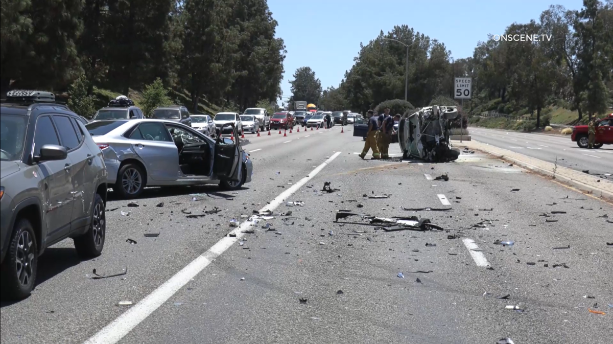 Debris on the road after a traffic accident
