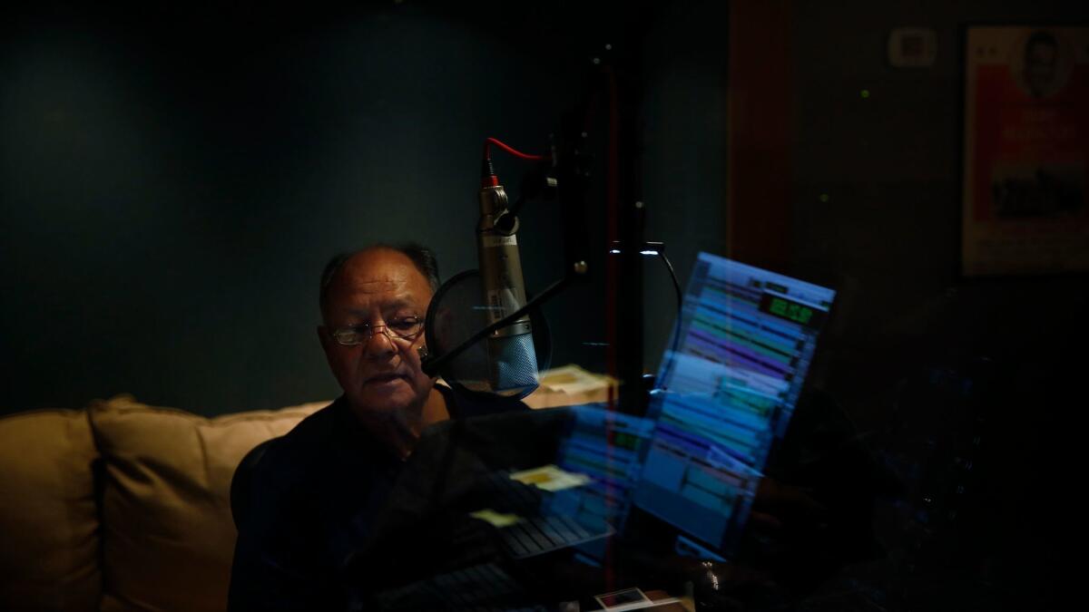 Cheech Marin records the audio book of his memoir at The Village on December 8, 2016. (Liz O. Baylen / Los Angeles Times)