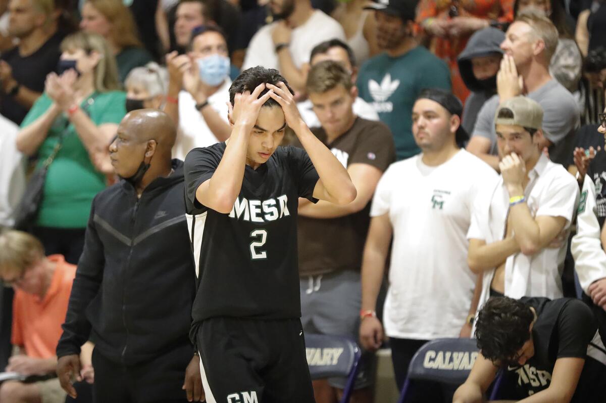 Aiden Spallone (2) reacts as seconds tick off the clock late in the fourth quarter during the CIF Division 5AA final.
