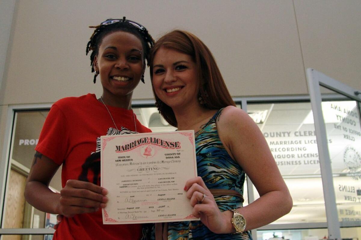 Gay and lesbian couples such as Sarah Santos and Jamonica Hudgin were able to get their marriage licenses in some areas of New Mexico months before Thursday's ruling.