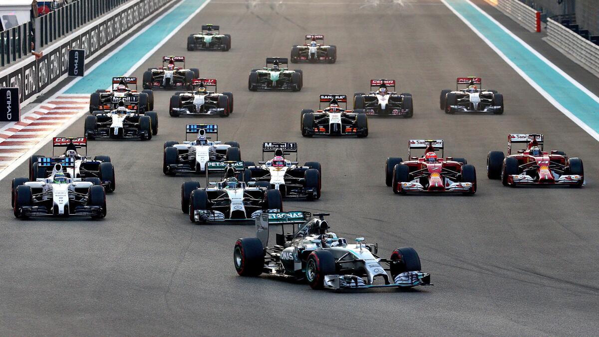 Mercedes driver Lewis Hamilton leads the field at the start of the Grand Prix of Abu Dhabi on Nov. 23.