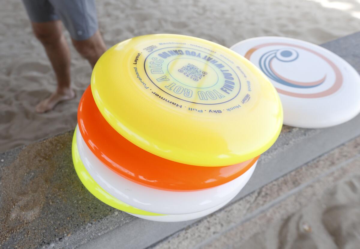 Tournament-worthy discs like these will be used in the 2023 USA Ultimate Beach National Championships in Huntington Beach.