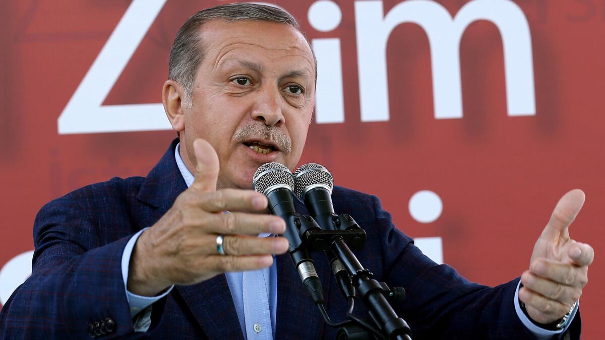 Turkey's President Recep Tayyip Erdogan addresses academicians and students at the Sabahattin Zaim University in Istanbul on June 5, 2016.