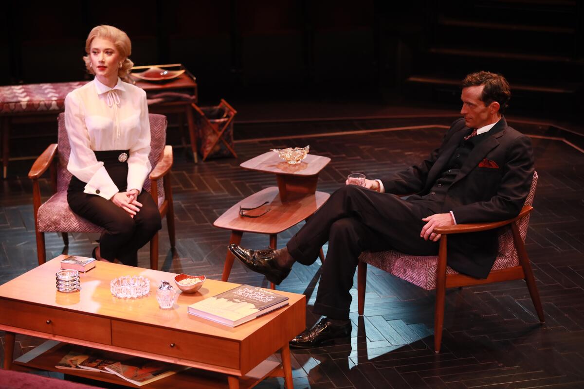 Kate Abbruzzese and Nathan Darrow in the Old Globe's "Dial M for Murder."