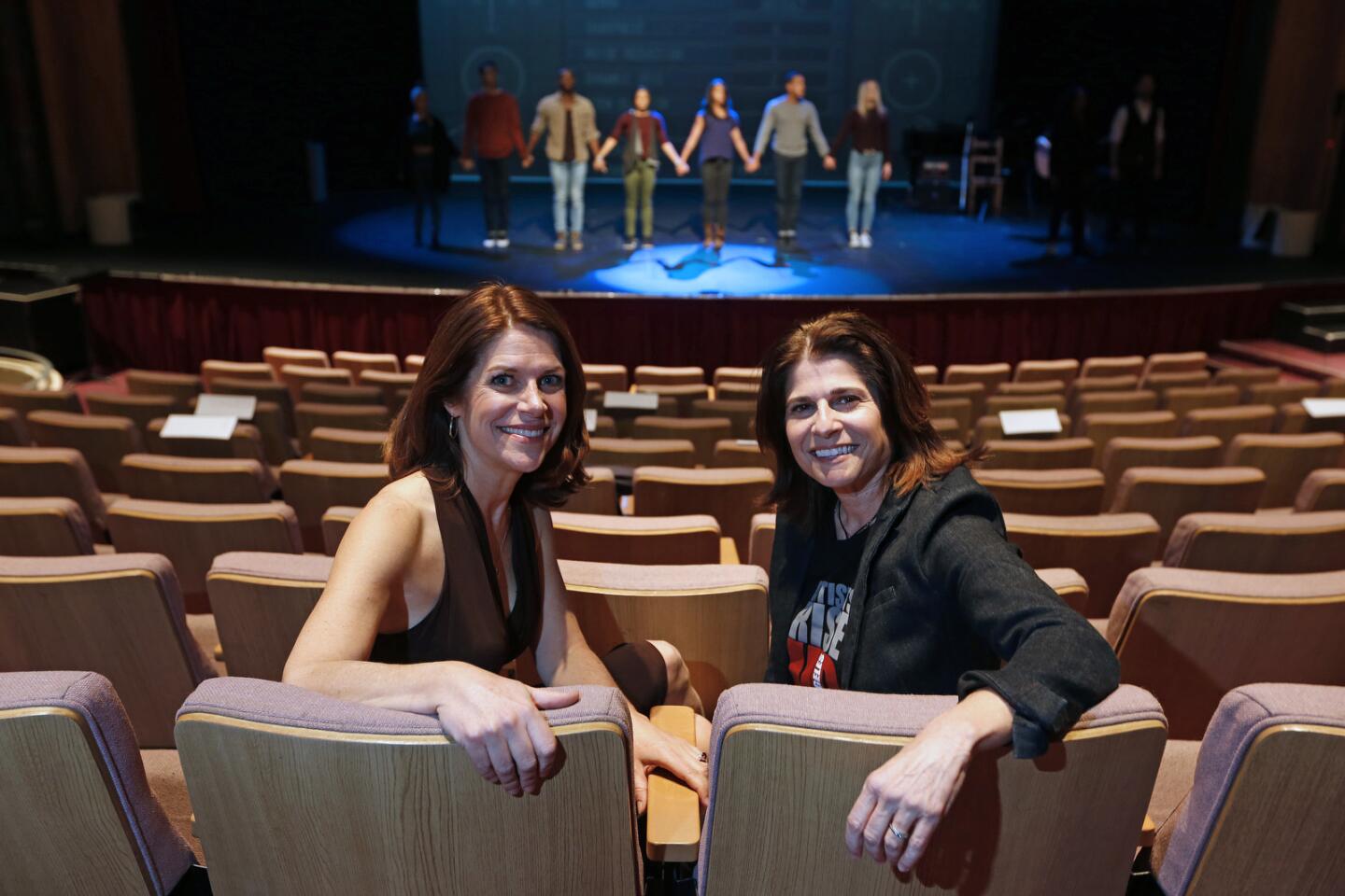 Heidi Godt, left, is co-producer and Sue Hamilton is executive producer of "E Pluribus Unum: Out of Many, One," presented by Artists Rise Up Los Angeles at the El Portal Theatre in North Hollywood.