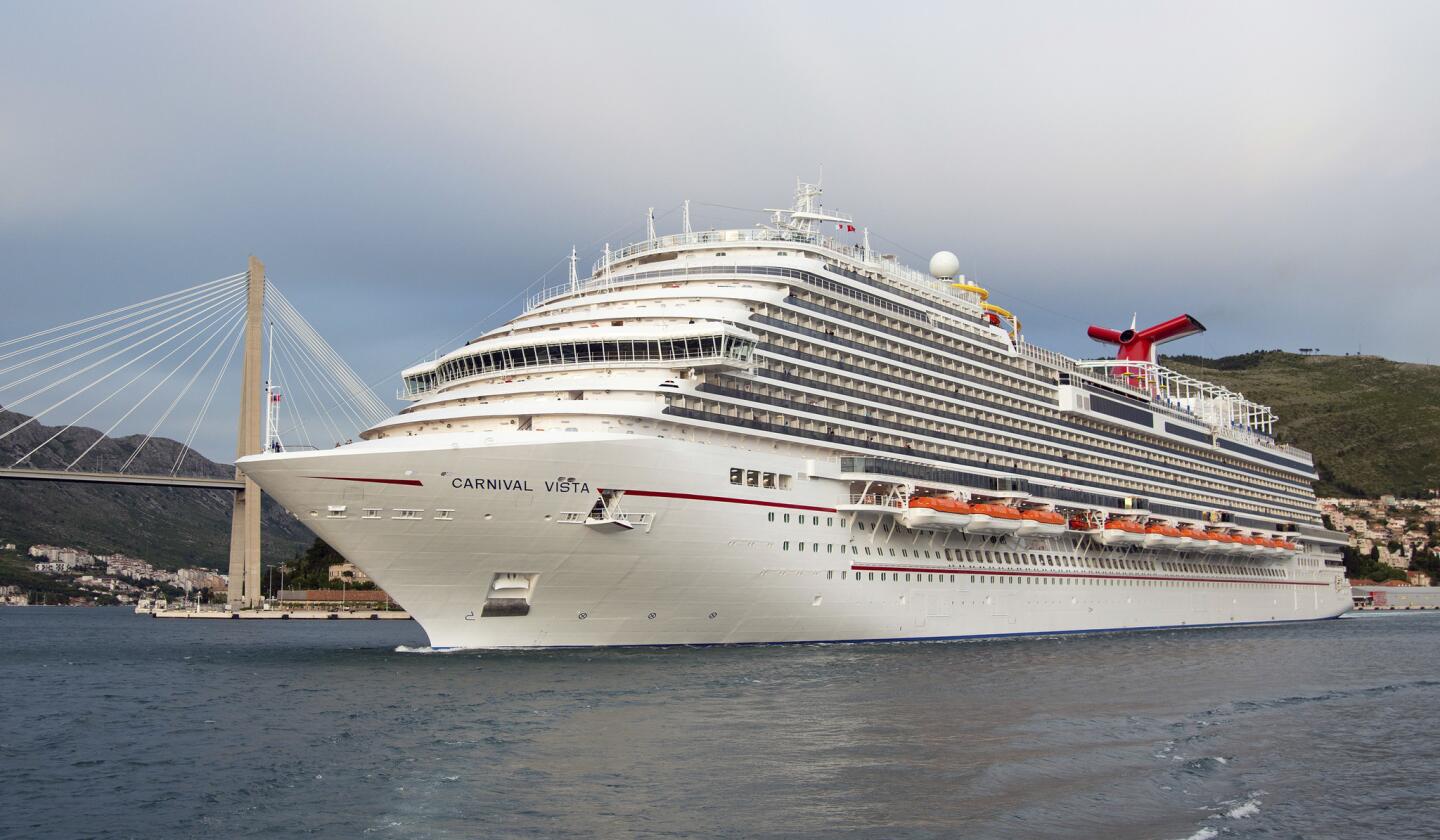 In this May 3, 2016 photo provided by Carnival Cruise Line, the new Carnival Vista, sailing on its maiden voyage, departs Dubrovnik, Croatia, on a 13-day Mediterranean cruise. The largest ship in Miami-based Carnival's fleet, Carnival Vista on Wednesday, Oct. 12, 2016, was named the year's best new ship by Cruise Critic, the cruise review website.