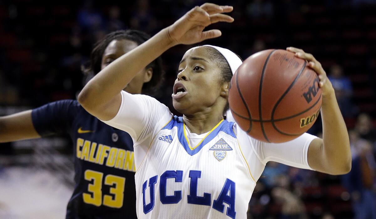UCLA's Jordin Canada drives the lane against California in overtime during the Pac-12 Conference women's tournament on March 5.