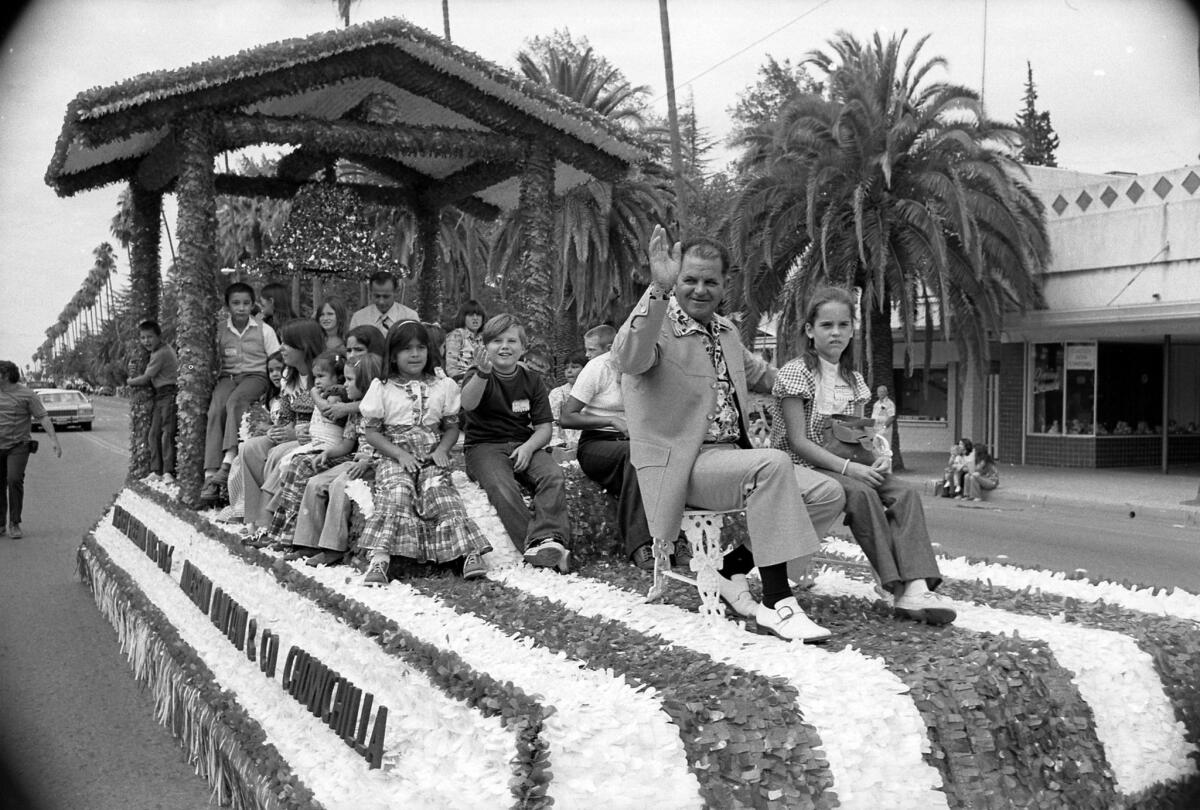Aug. 22, 1976: Chowchilla kidnapping bus driver Ed Ray and children at a parade held in his honor. Over 4,000 people attended "Ed Ray and Children's Day" celebrations in Chowchilla.