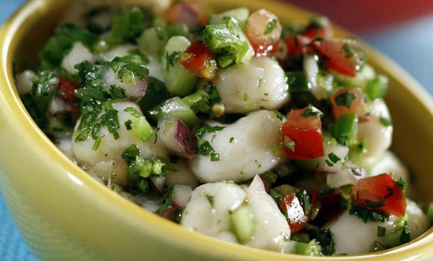 Baja baby scallops ceviche is a nice departure from the traditional chips-and-salsa.