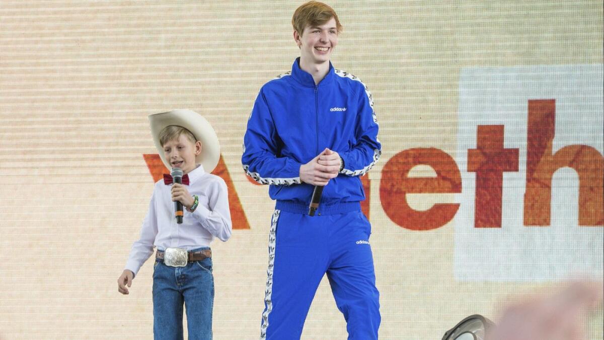 Yodeler Mason Ramsey, left, and electronic dance artist Whethan perform Friday at the Coachella Valley Music and Arts Festival.