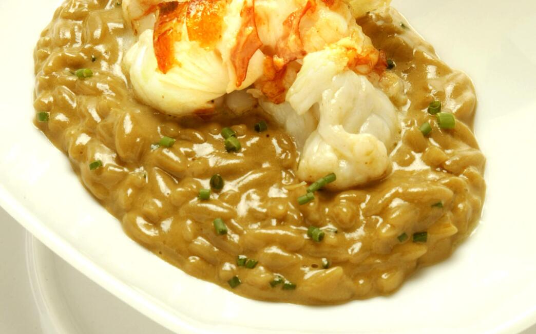 Butter-poached lobster with creamy lobster broth and orzo