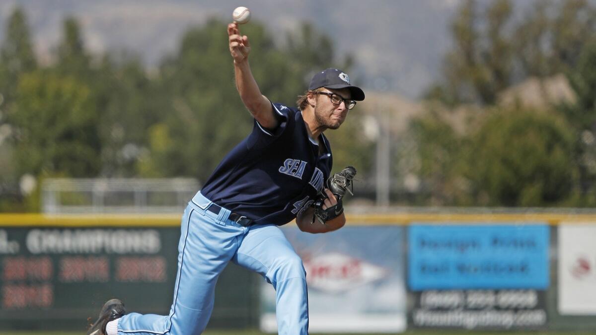 Corona del Mar High's Tommy Wilcox, shown pitching on April 3, 2018, threw a shutout in a 3-0 win against University on Tuesday.