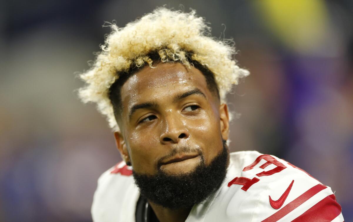 New York Giants wide receiver Odell Beckham Jr. stretches before playing against Minnesota on Oct. 3.