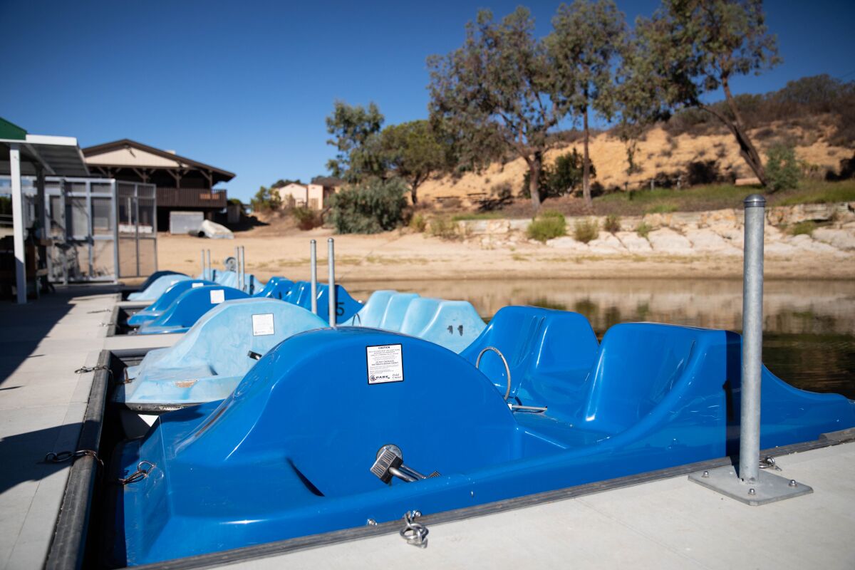 A view of the pedal boats at Lake Poway.