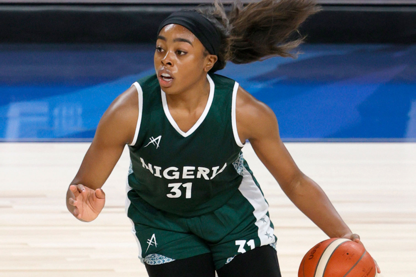 LAS VEGAS, NEVADA - JULY 18: Erica Ogwumike #31 of Nigeria handles.