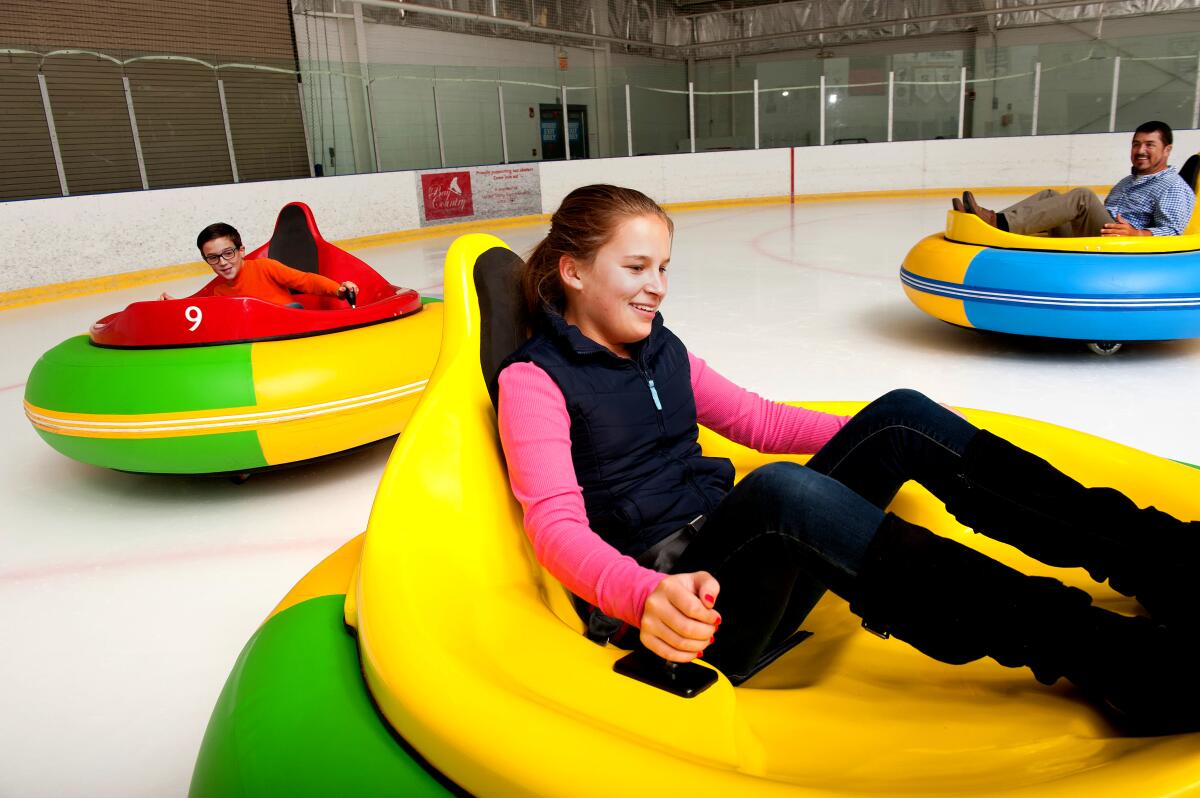 Ice bumper cars can be found on a frozen pond at Colorado's Winter Park Resort.