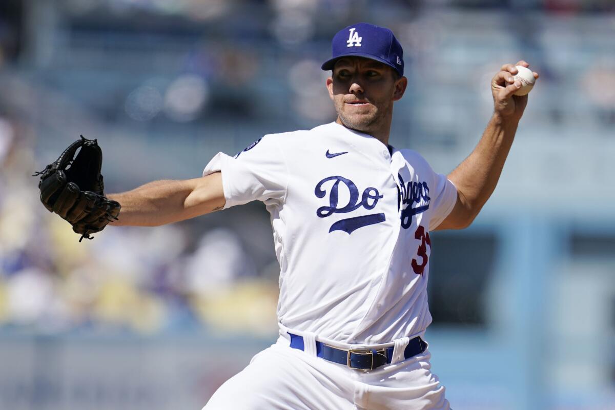 Dodgers starting pitcher Tyler Anderson delivers during the second inning Sunday.