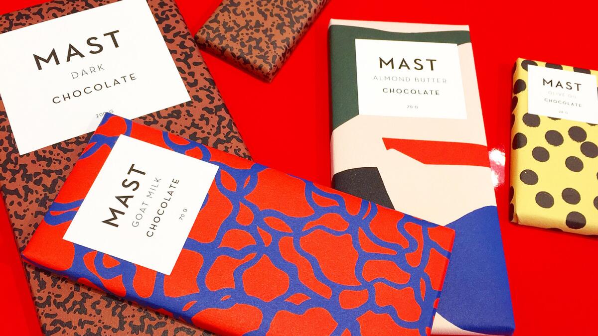 A selection of chocolate bars at the new Mast Brothers Chocolate factory and shop in the downtown L.A. Arts District.