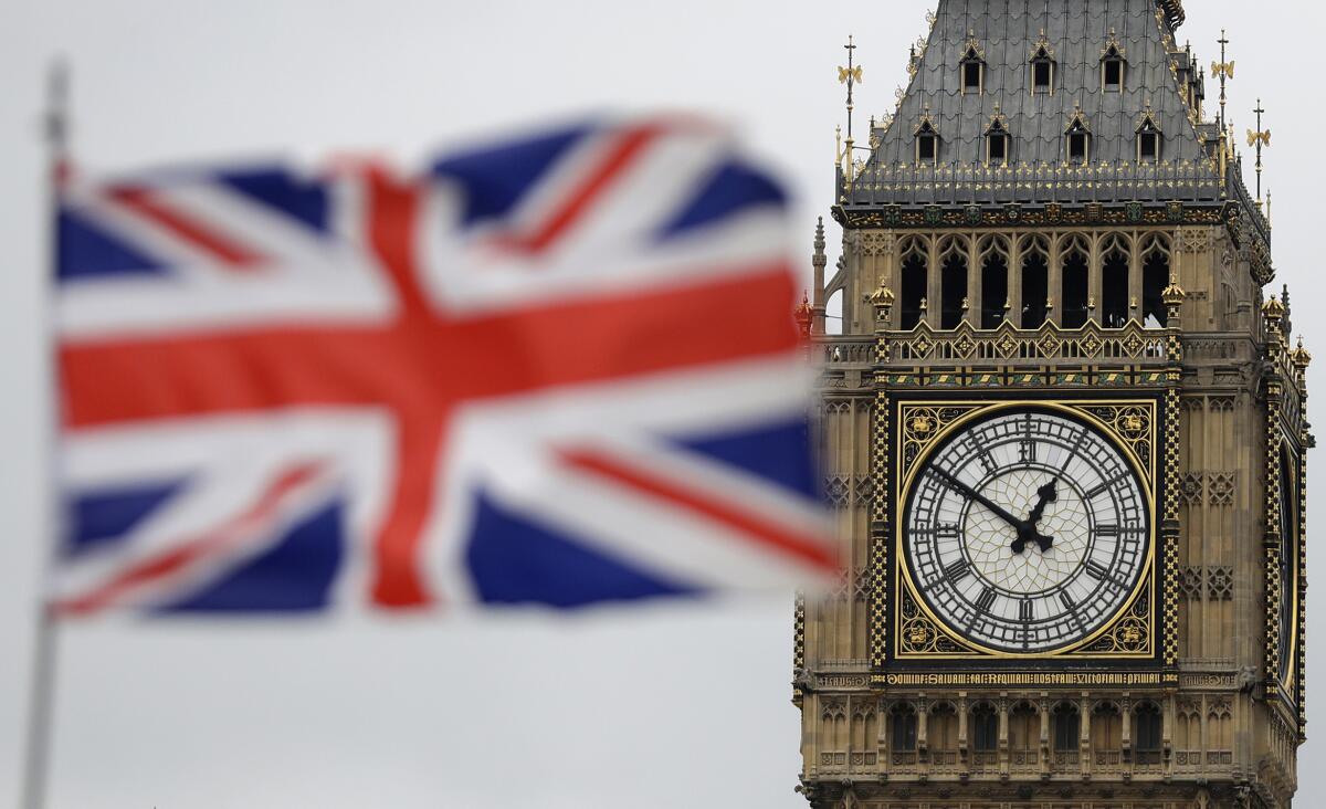 The British flag next to London's Big Ben