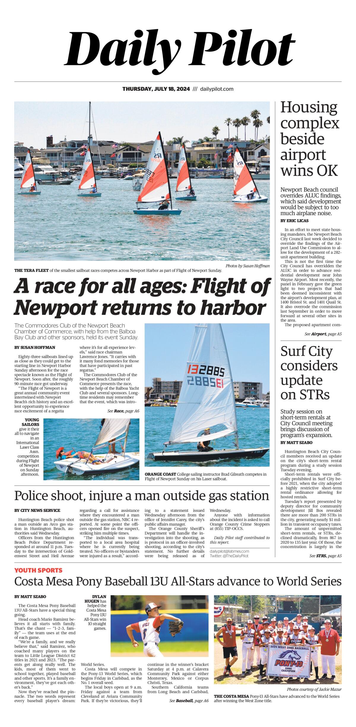 Front page of the Daily Pilot e-newspaper for Thursday, July 18, 2024.