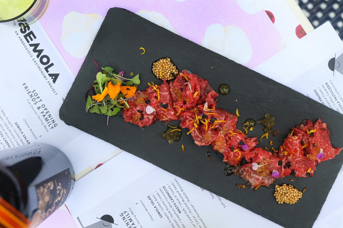 Chef Daniela Martinez's Wagyu carpaccio at Semola in La Jolla.