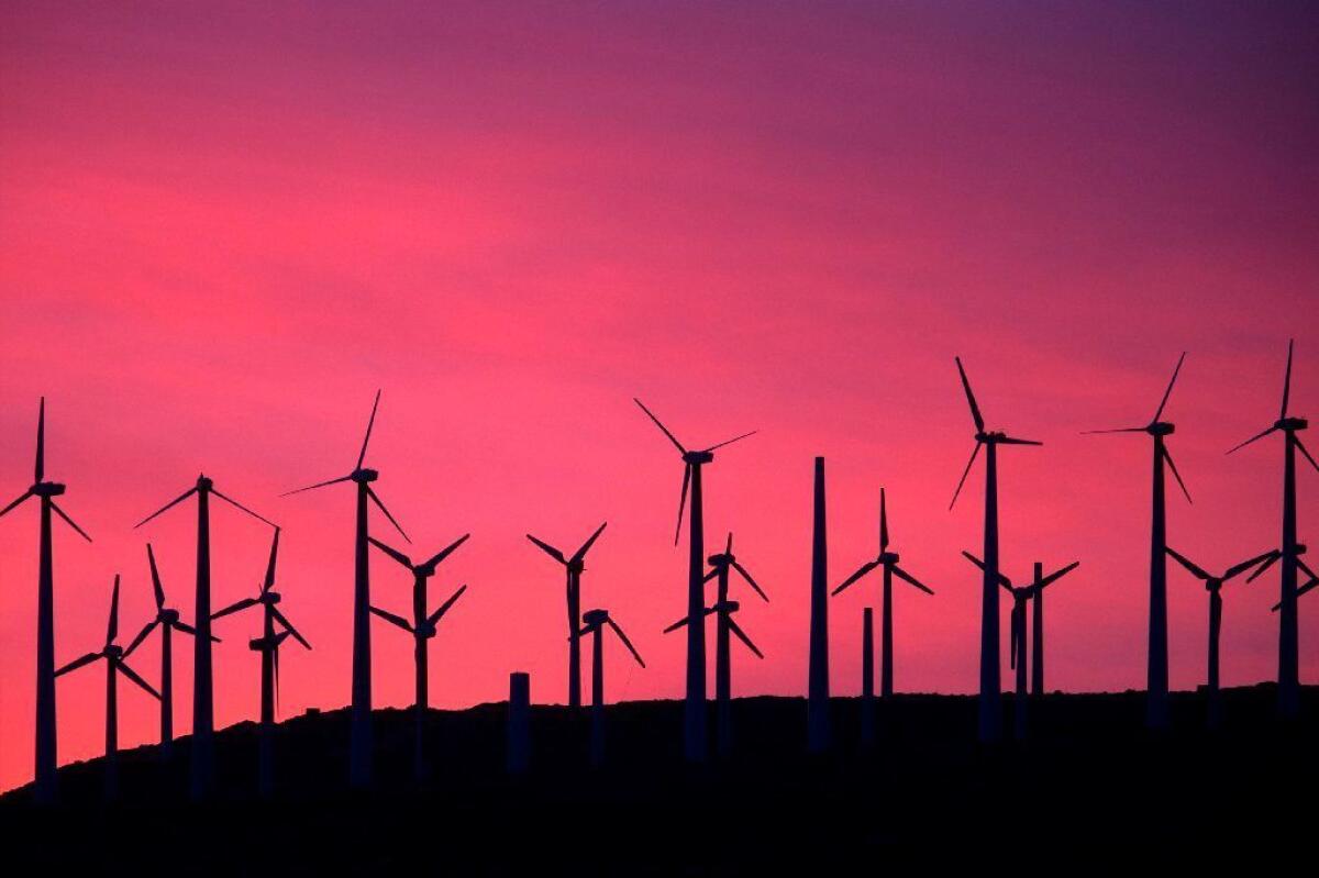 Wind turbines dominate the skyline in the San Gorgonio Pass on Earth Day, April 22, 2016, near Palm Springs.