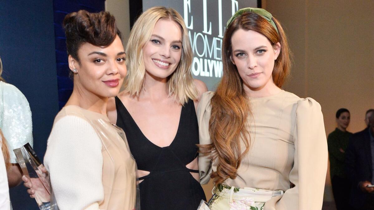 Tessa Thompson, left, Margot Robbie and Riley Keough were among the evening's honorees.
