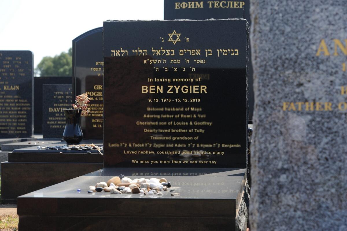 The headstone of Ben Zygier, known in Israel as Ben Alon, at the Chevra Kadisha Jewish Cemetery in Melbourne, Australia. Foreign Minister Bob Carr said he was troubled by reports that Zygier was found hanged in a high-security Israeli prison in 2010.