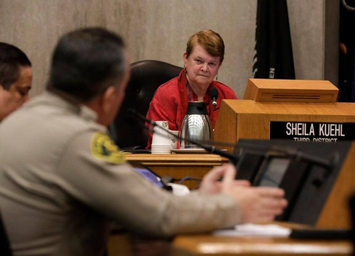 Los Angeles County Sheriff Alex Villanueva speaks to the L.A. County Board of Supervisors in January 2019.
