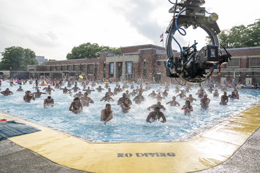 An "In the Heights" scene with 90 dancers splashing in sync in the Highbridge Pool.