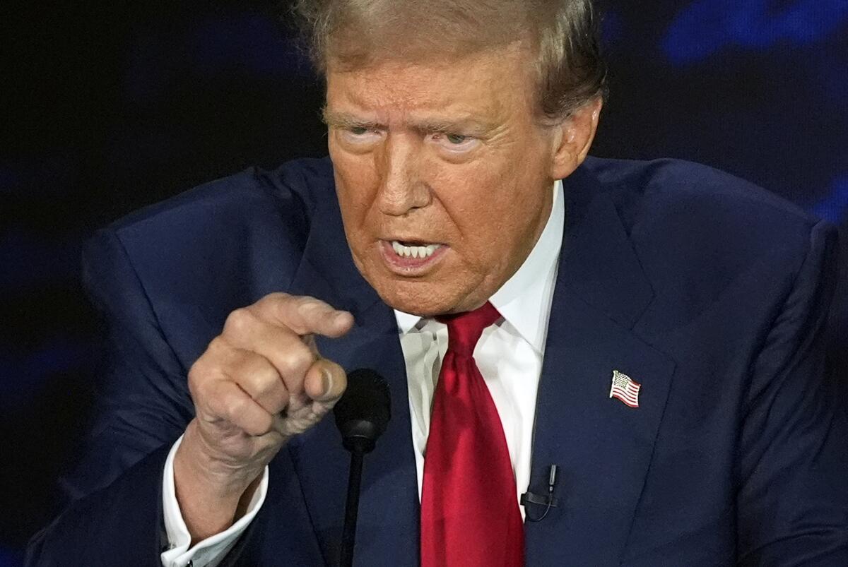 Donald Trump speaks during his debate with Kamala Harris on Sept. 10. 