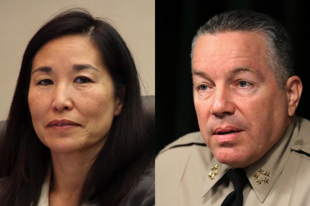 Diptych shows L.A. County Chief Executive Sachi Hamai and L.A. County Sheriff Alex Villanueva